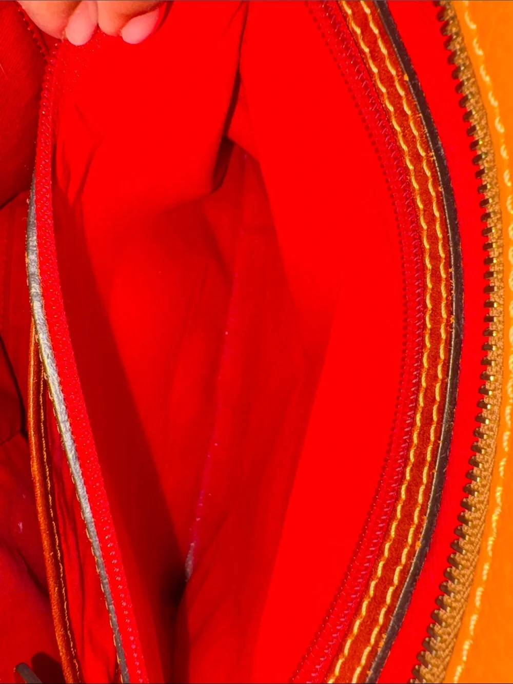 Dooney & Bourke Orange Pebbled Leather Tote with Brown Straps